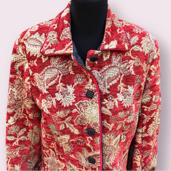 Woven Tapestry Jacket Handmade Jacquard Coat Red Floral Small Mary Lynn O’Shea - Picture 4 of 13